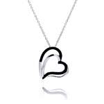 sterling silver double black heart cz necklace
