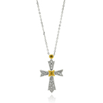 sterling silver gold and rhodium plated cross two toned cz necklace