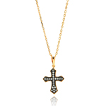 sterling silver gold and rhodium plated cross cz necklace