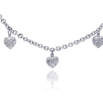 sterling silver 3 hearts charm pendant necklace