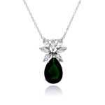 wholesale sterling silver cz and green pear cz pendant necklace
