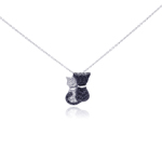 sterling silver and black rhodium plated and black cz kitty pair pendant necklace