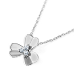 sterling silver 3 petal flower with cz center pendant necklace