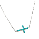 wholesale sterling silver turquoise green sideways cross necklace