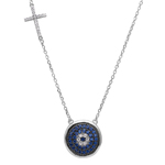 wholesale sterling silver blue cz evil eye with cz cross charm necklace