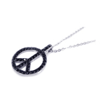 sterling silver open black peace sign cz necklace