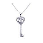 sterling silver open heart key cz necklace