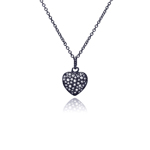 sterling silver black rhodium plated heart cz necklace