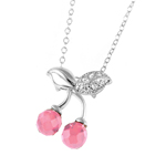 wholesale sterling silver pink cz cherries necklace