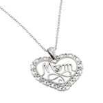 wholesale sterling silver cz at center open heart mom pendant necklace