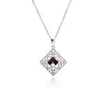 wholesale sterling silver square multicolor center cz necklace