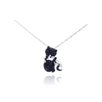 wholesale sterling silver cz black kitty pendant necklace