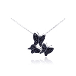 wholesale sterling silver black cz butterfly pendant necklace