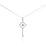 sterling silver square open key filigree cz necklace