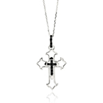 wholesale sterling silver open cross black and cz necklace