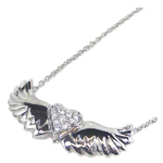 wholesale 925 sterling silver winged heart cz necklace
