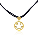 sterling silver gold plated cz smile pendant leather necklace