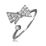 wholesale 925 Sterling Silver Rhodium Finish CZ Bow Ring