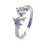 wholesale 925 Sterling Silver Rhodium Finish CZ Dolphin Ring