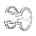 wholesale 925 Sterling Silver Rhodium Finish CZ Double Bar Ring