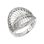 wholesale 925 Sterling Silver Rhodium Finish CZ Filigree Leaf Ring