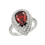 wholesale 925 Sterling Silver Rhodium Finish Ruby Red Teardrop Ring