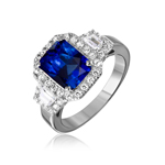 wholesale 925 Sterling Silver Rhodium Finish Sapphire Emerald Cut Center CZ Stone Ring