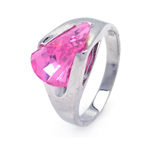 wholesale 925 Sterling Silver Rhodium Finish Pink Sideway CZ Ring