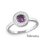 wholesale February 925 Sterling Silver Rhodium Finish Birthstone Halo Ring