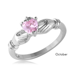 wholesale October 925 Sterling Silver Rhodium Finish Birthstone Claddagh Ring