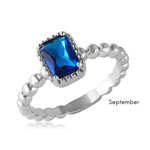 wholesale September 925 Sterling Silver Rhodium Finish Beaded Shank Birthstone Ring