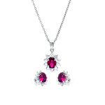 wholesale 925 sterling silver red & cluster flower stud earring & dangling necklace set