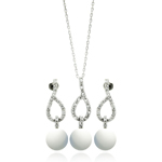 wholesale 925 sterling silver pearl open teardrop dangling stud earring & dangling necklace set