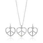 wholesale 925 sterling silver open peace sign heart dangling hook earring & necklace set