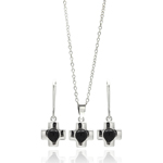 wholesale 925 sterling silver cross center black onyx lever back dangling earring & necklace set
