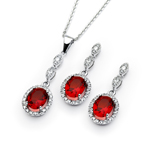 wholesale 925 sterling silver ruby & oval dangling stud earring & dangling necklace set