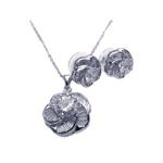 wholesale 925 sterling silver baguette spiral flower stud earring & necklace set
