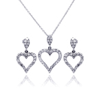 wholesale 925 sterling silver open heart dangling earring & necklace set
