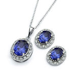 wholesale 925 sterling silver cluster blue oval stud earring & necklace set