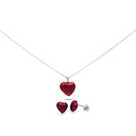 wholesale 925 sterling silver red heart stud earring & necklace set