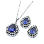 wholesale 925 sterling silver cluster blue teardrop stud earring & necklace set