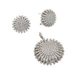 wholesale 925 sterling silver micro pave puff sun stud earring & dangling necklace set
