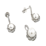 wholesale 925 sterling silver twist desing center pearl dangling stud earring & necklace set