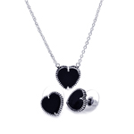 wholesale 925 sterling silver black onyx heart stud earring & necklace set