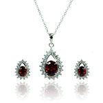 wholesale 925 sterling silver red teardrop cluster stud earring & necklace set