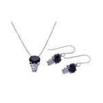 wholesale 925 sterling silver black dangling hook earring & necklace set
