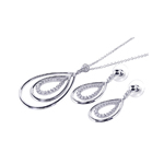 wholesale 925 sterling silver open tear drop dangling stud earring & dangling necklace set