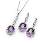 wholesale 925 sterling silver purple & oval dangling stud earring & dangling necklace set
