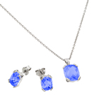 wholesale 925 sterling silver sapphire cz stud earring & necklace set
