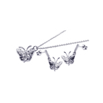 wholesale 925 sterling silver buttefly dangling earring & necklace set